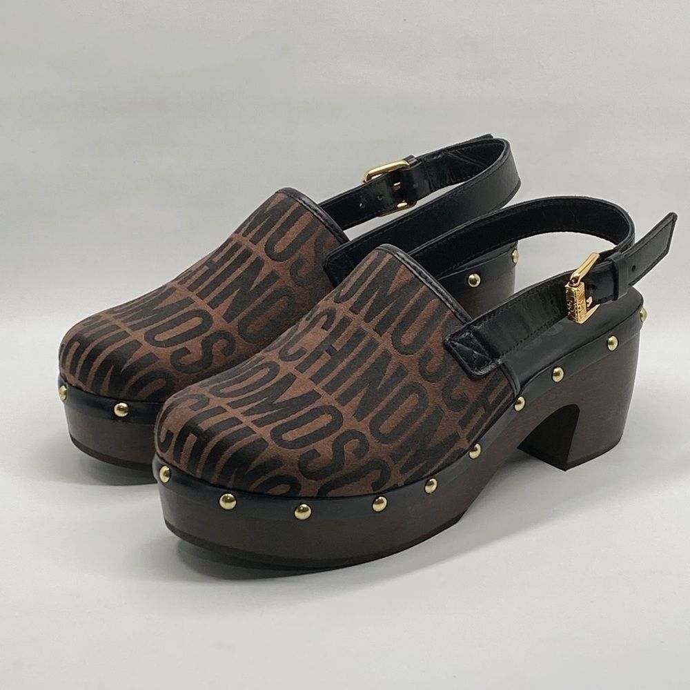 Moschino Brown And Black Clogs